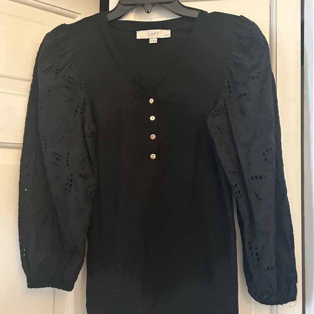 Black Eyelet Sleeve Top - Petite